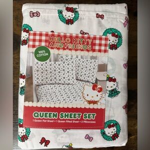 NIB Hello Kitty & Friends Christmas Wreaths Queen Sheet Set - 100% Cotton Rare